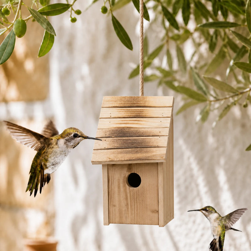 Birdhouse in wood brown size 12 × 14,5 cm