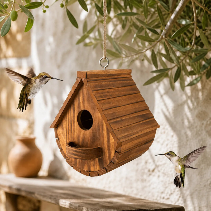 Birdhouse with feeder rounded