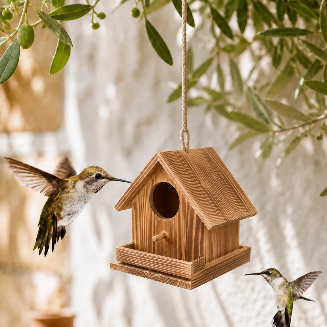 Birdhouse style rustic in wood brown size 17,2 × 17,2 × 17,2 cm