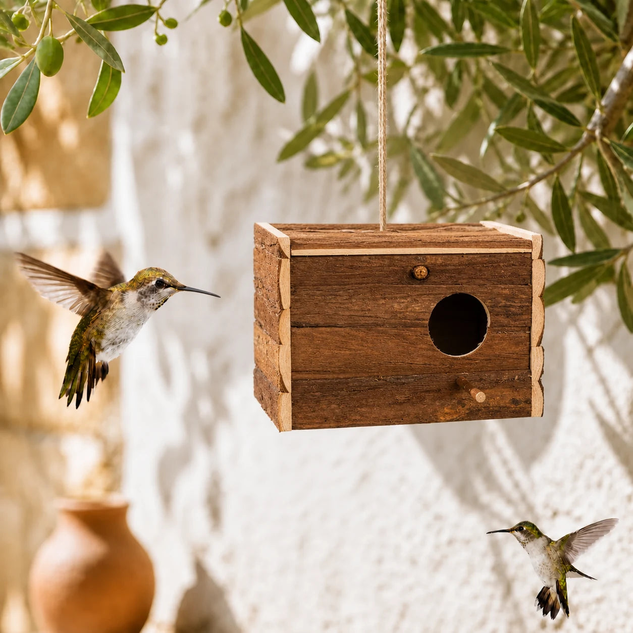 Birdhouse in wood of bark