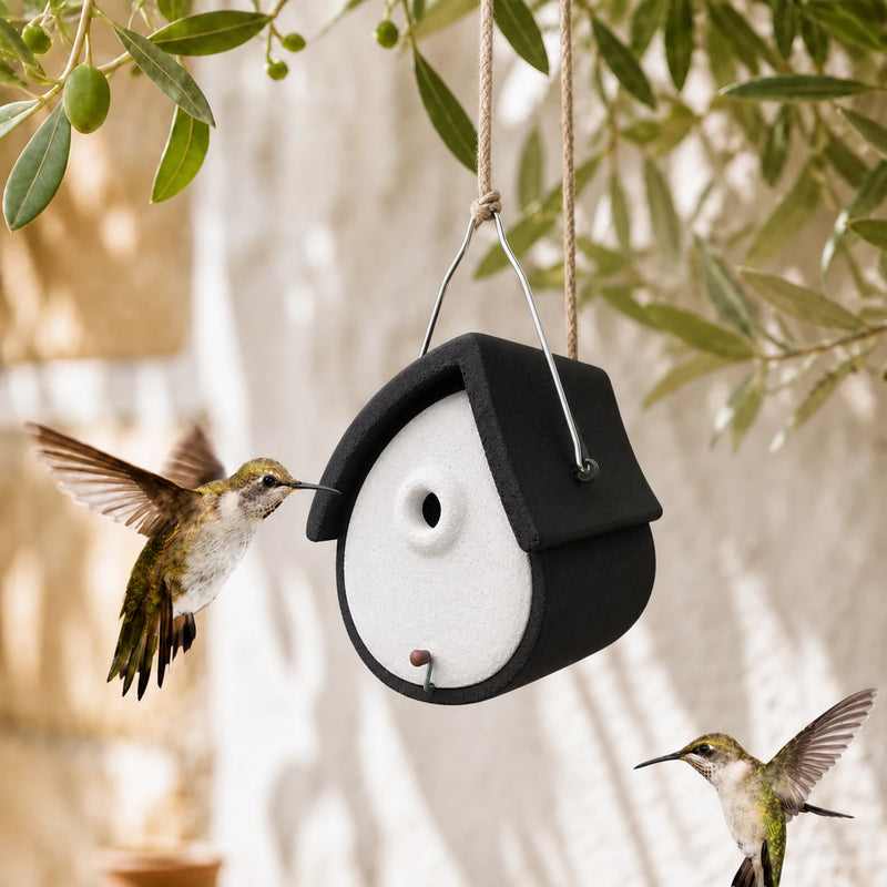Birdhouse hanging black and white