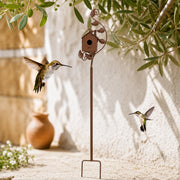 Birdhouse on stand in metal with stem decorative