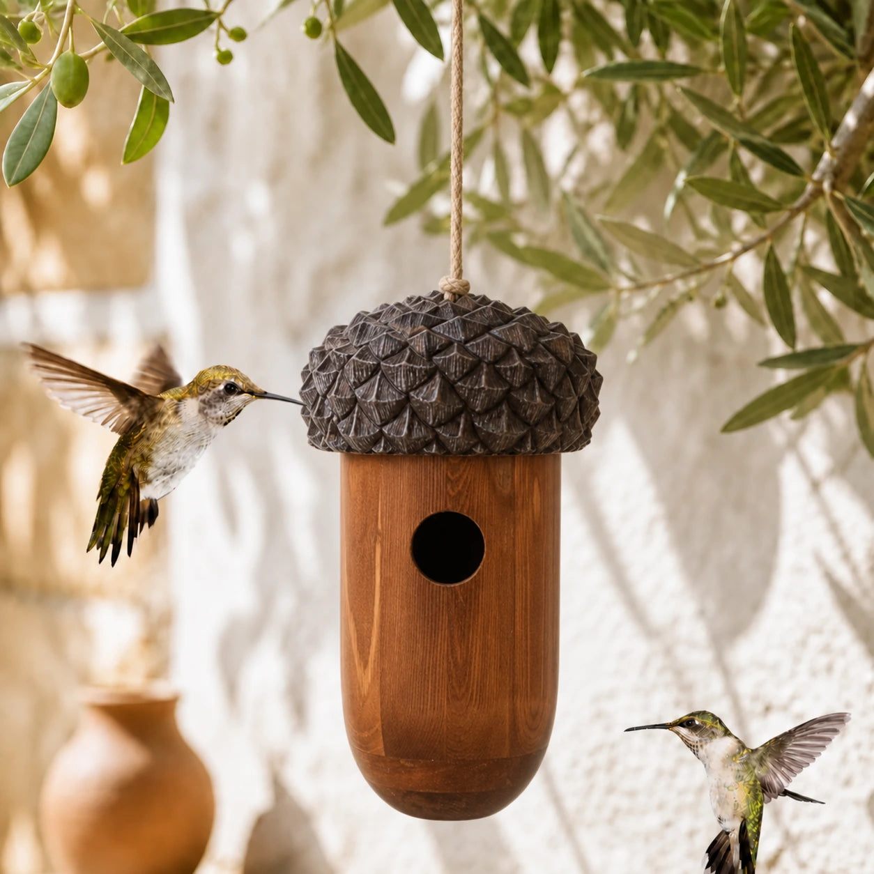 Birdhouse in shape of acorn