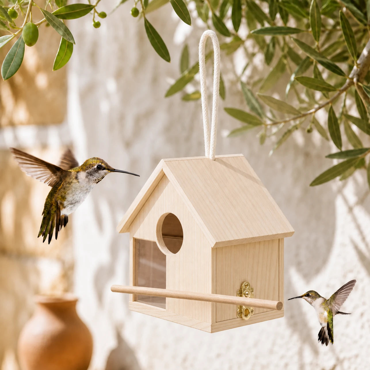 Birdhouse observation in wood size 14 × 14 × 13 cm