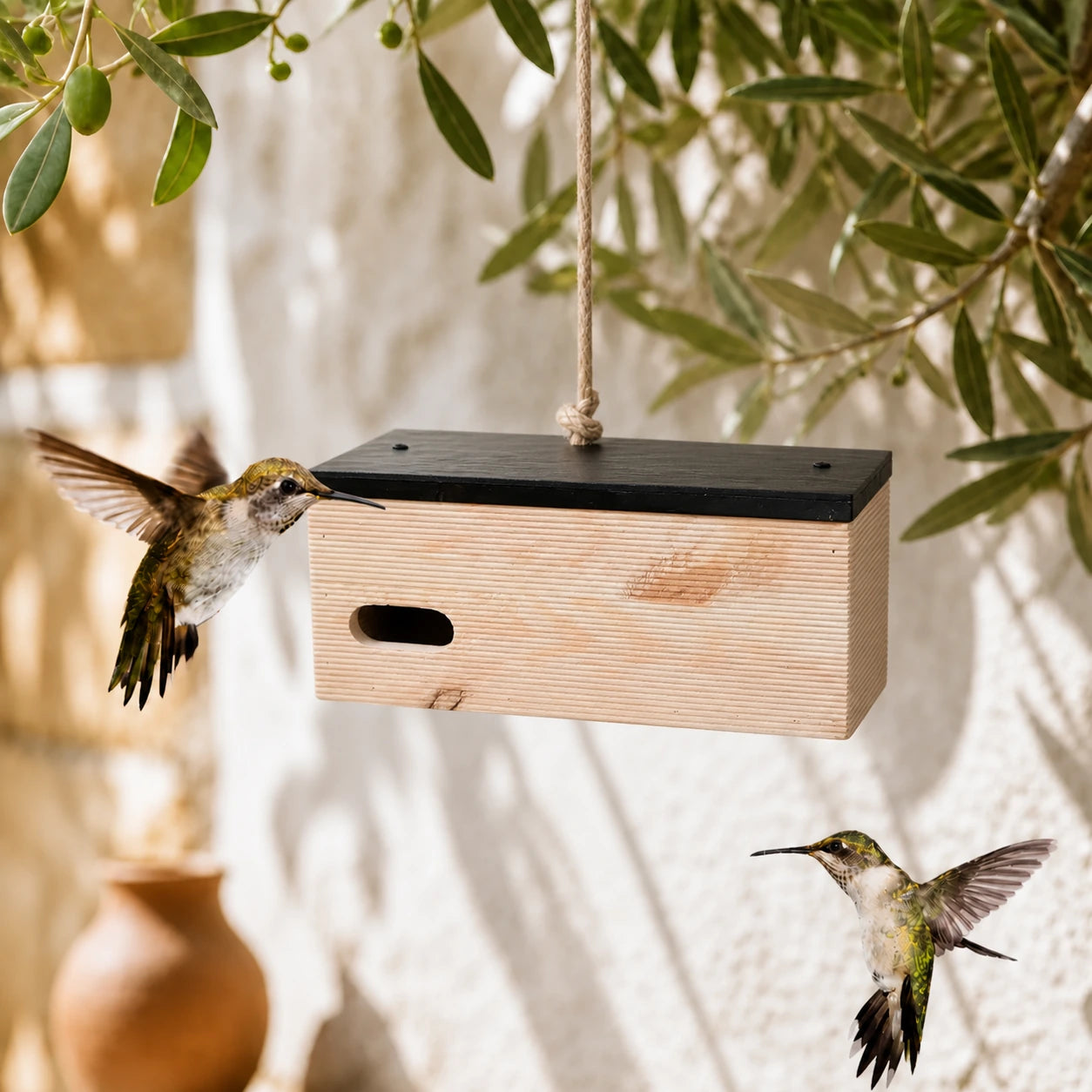 Birdhouse wall-mounted with entrance horizontale