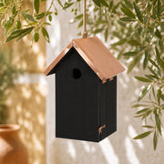 Birdhouse black with roof copper height 26 cm