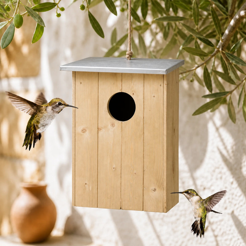 Birdhouse large volume in wood with roof flat of zinc