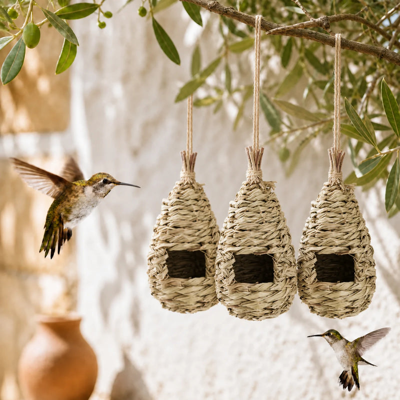 Set of 3 birdhouses woven hanging