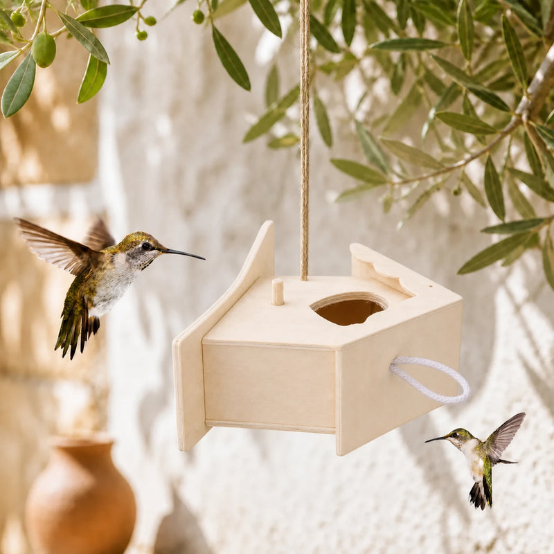 Birdhouse semi-open in wood with holder side