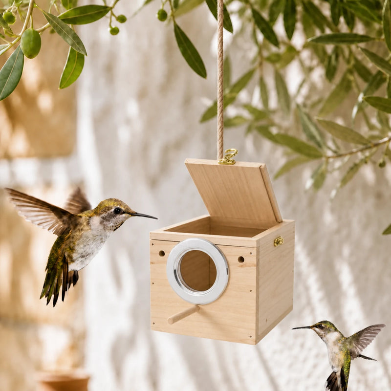 Birdhouse observation in pine beige size 20 × 15 × 18 cm