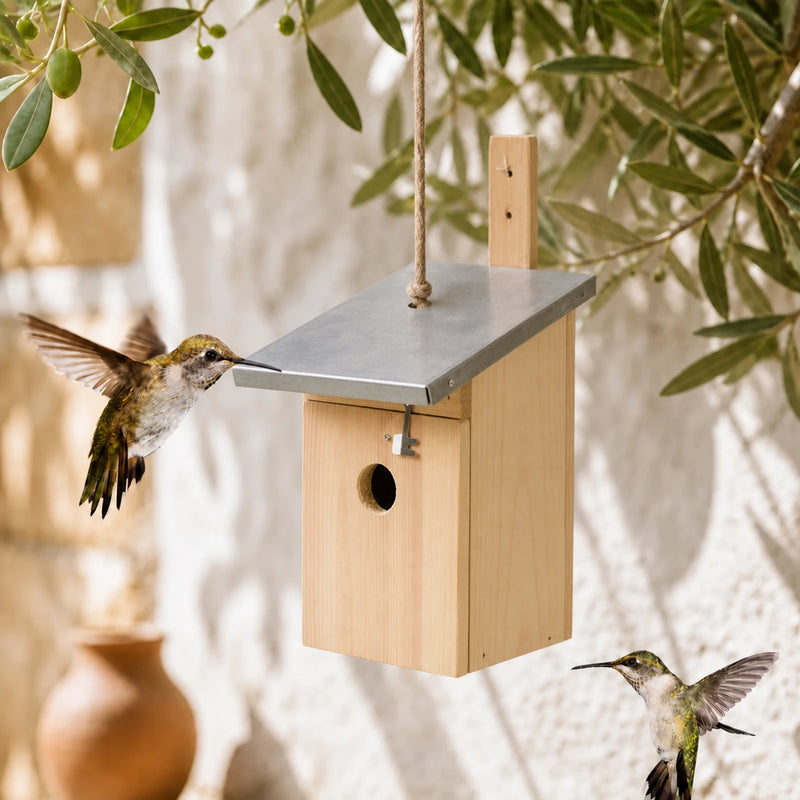 Birdhouse of observation with mirror under zinc roof
