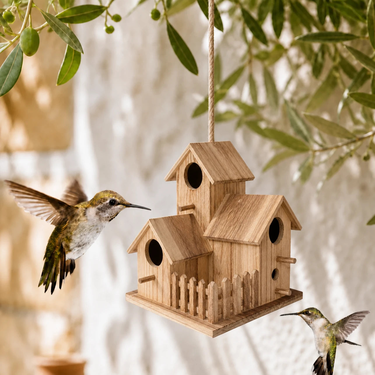 Set of 3 birdhouses in wood brown