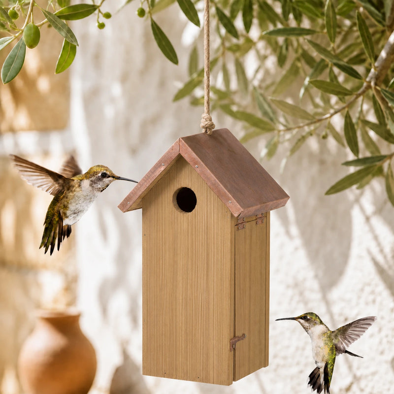 Birdhouse slender with roof copper entrance 32 mm