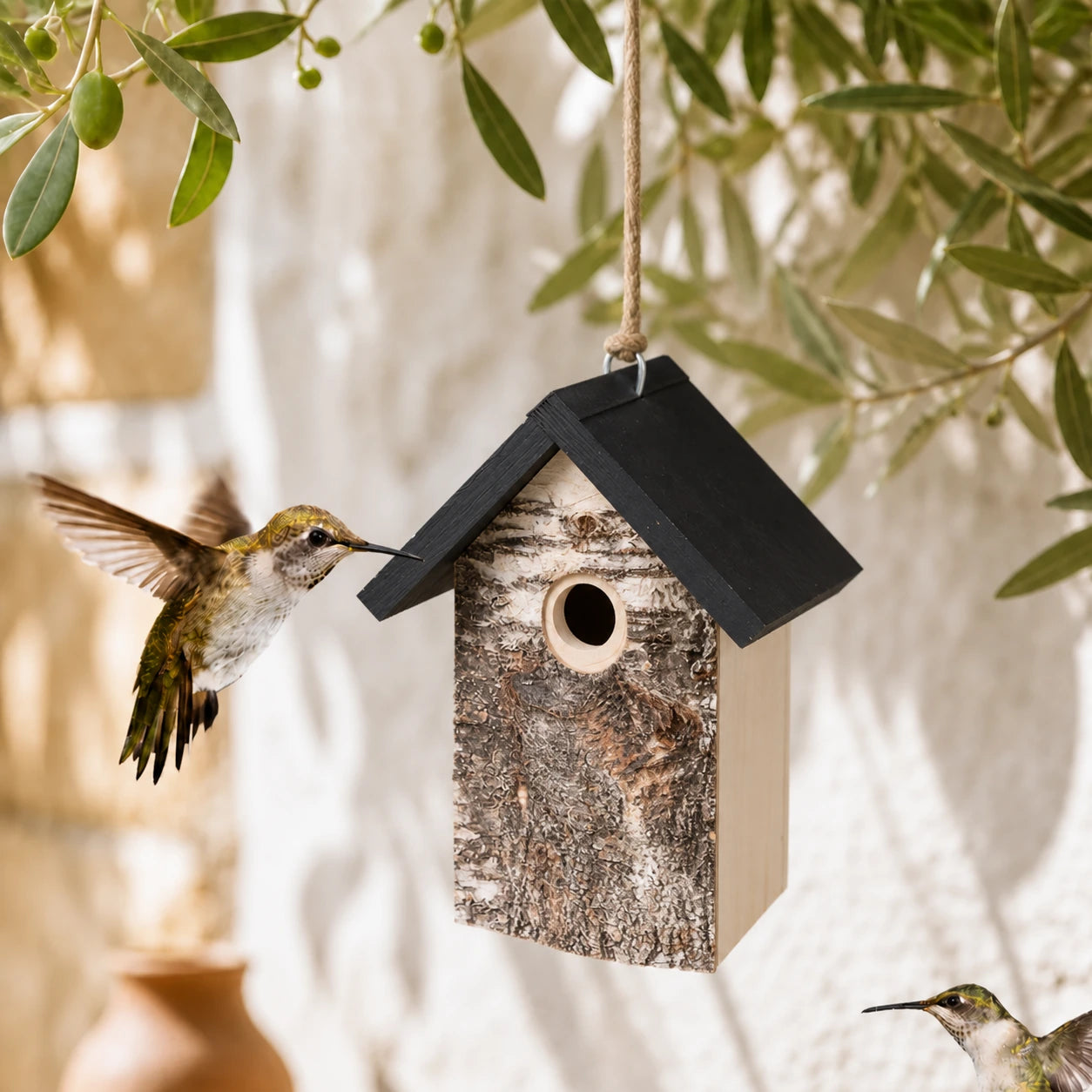 Birdhouse in wood light entrance 28 mm