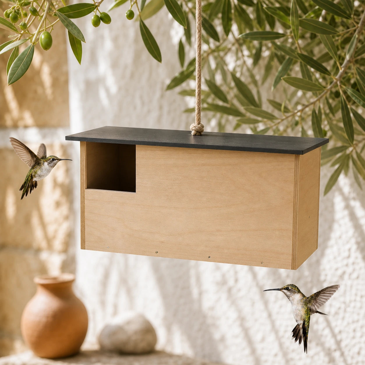 Birdhouse horizontal with partition and roof black