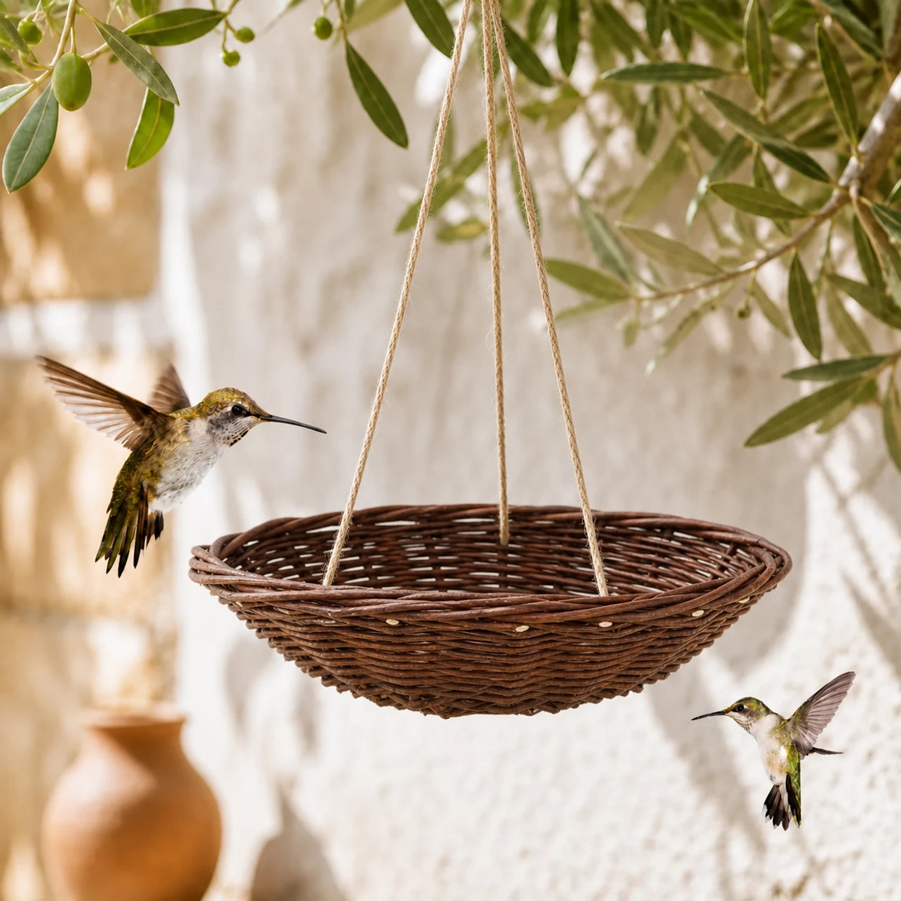 Basket birdhouse hanging in willow brown