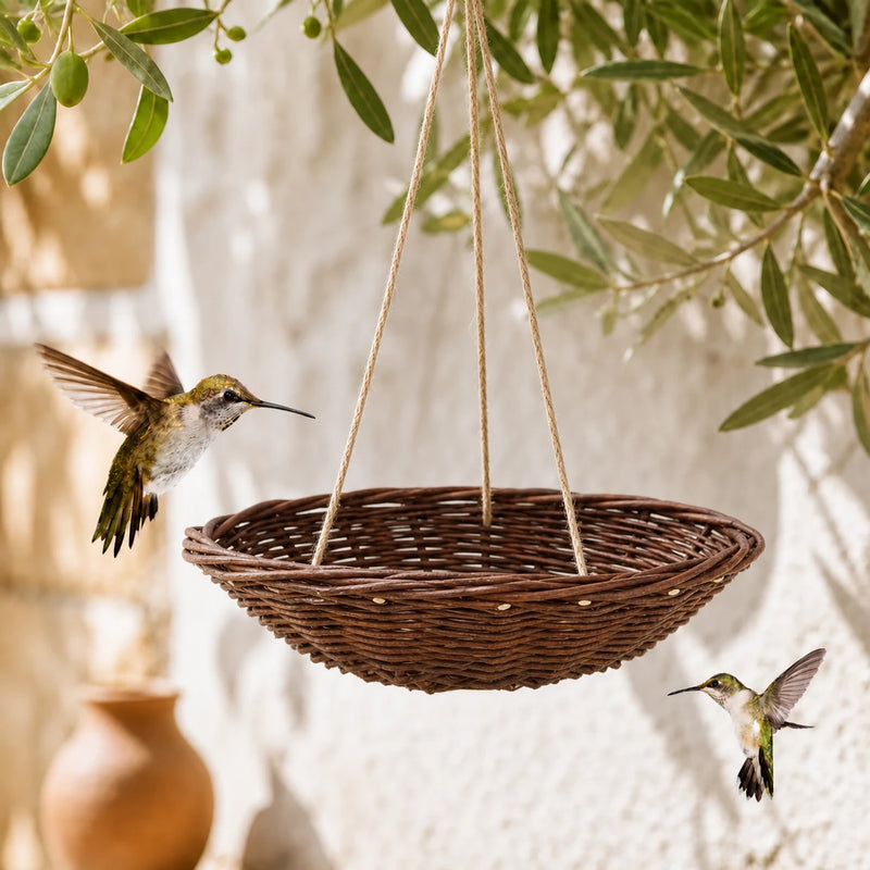 Basket birdhouse hanging in willow brown