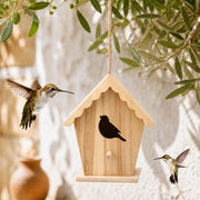 Birdhouse in wood with front cut-out and roof corrugated