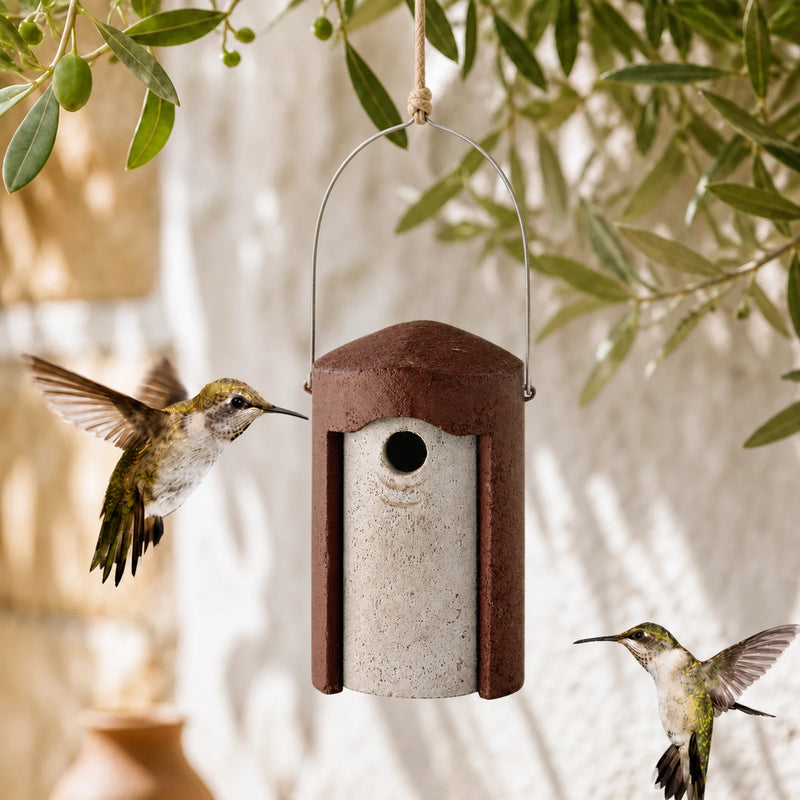 Birdhouse round in wood concrete