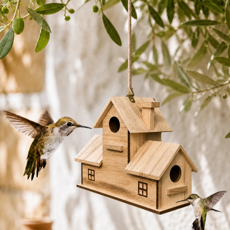 Birdhouse style rustic in wood brown size 30 × 13 × 23 cm