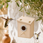Birdhouse square in wood with rim metal size 12 × 12 × 19,5 cm