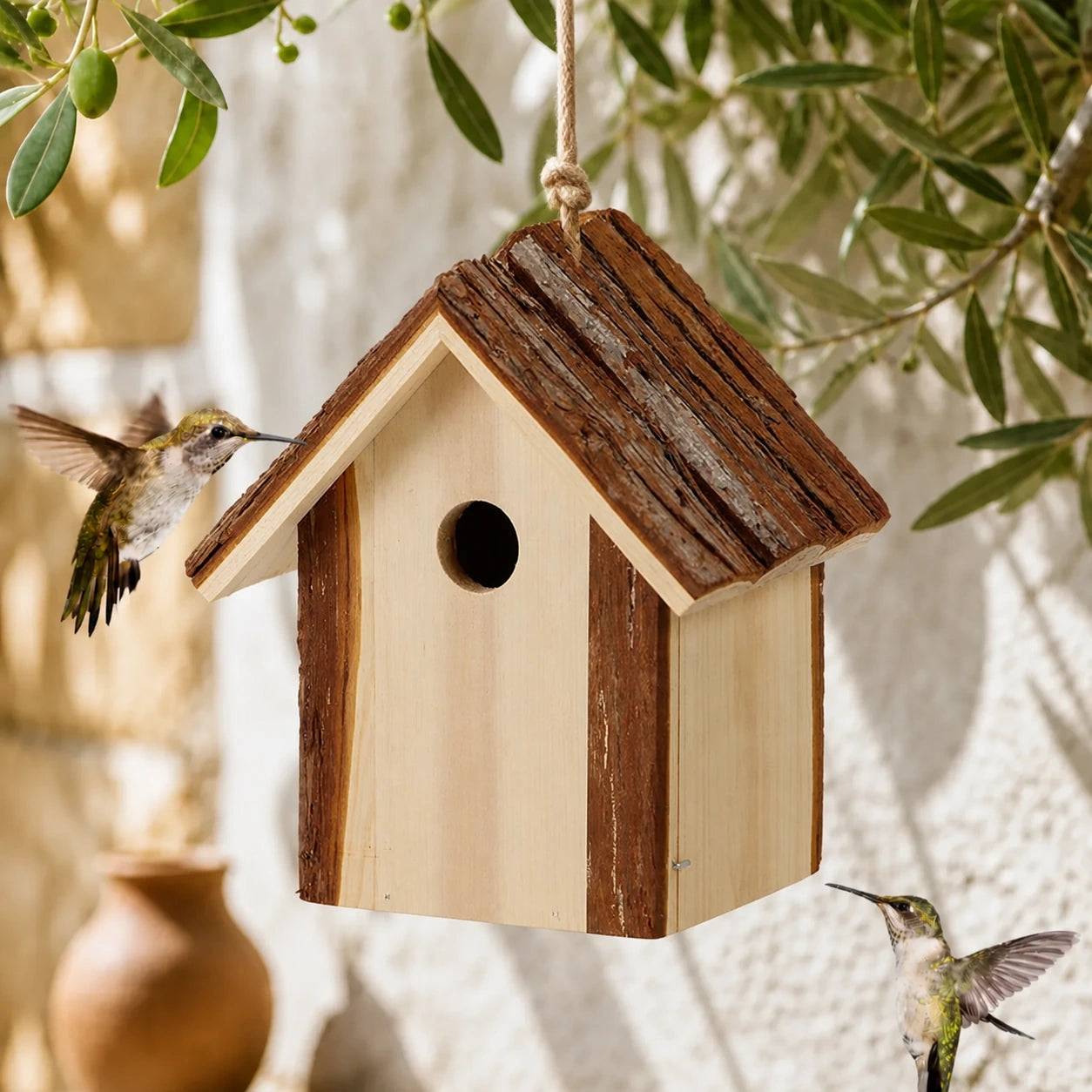 Birdhouse roof in bark