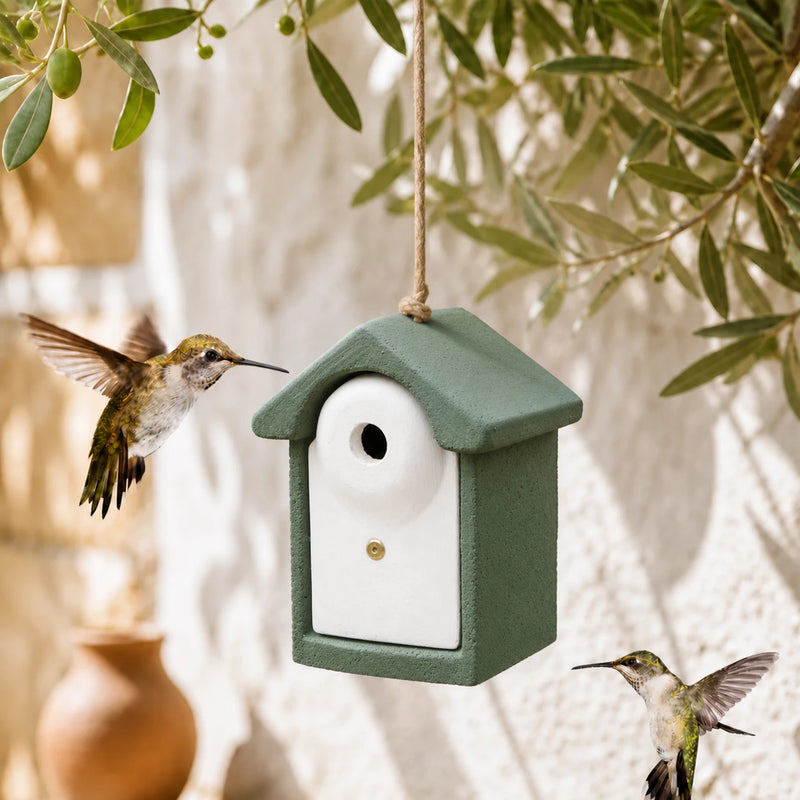 Birdhouse green in wood concrete 28 mm