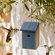 Birdhouse in wood blue size 19,9 × 18,5 × 26 cm