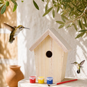 Birdhouse in wood blue / yellow