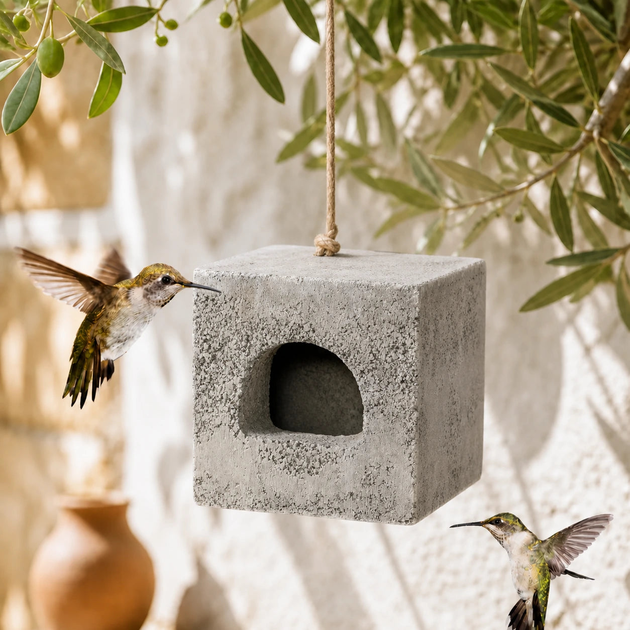 Block-birdhouse semi-open built-in