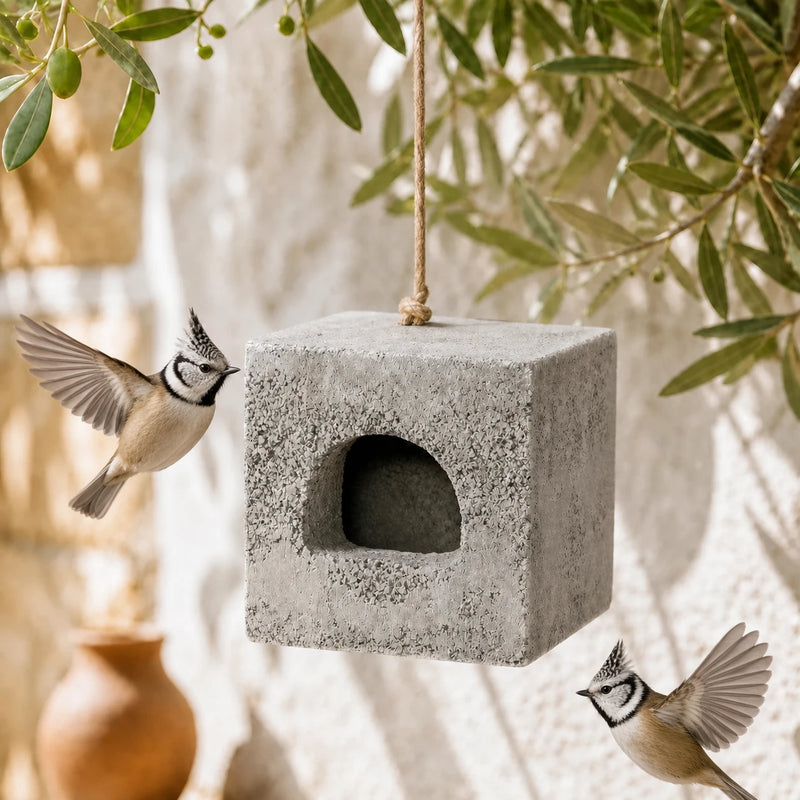 Block-birdhouse semi-open built-in