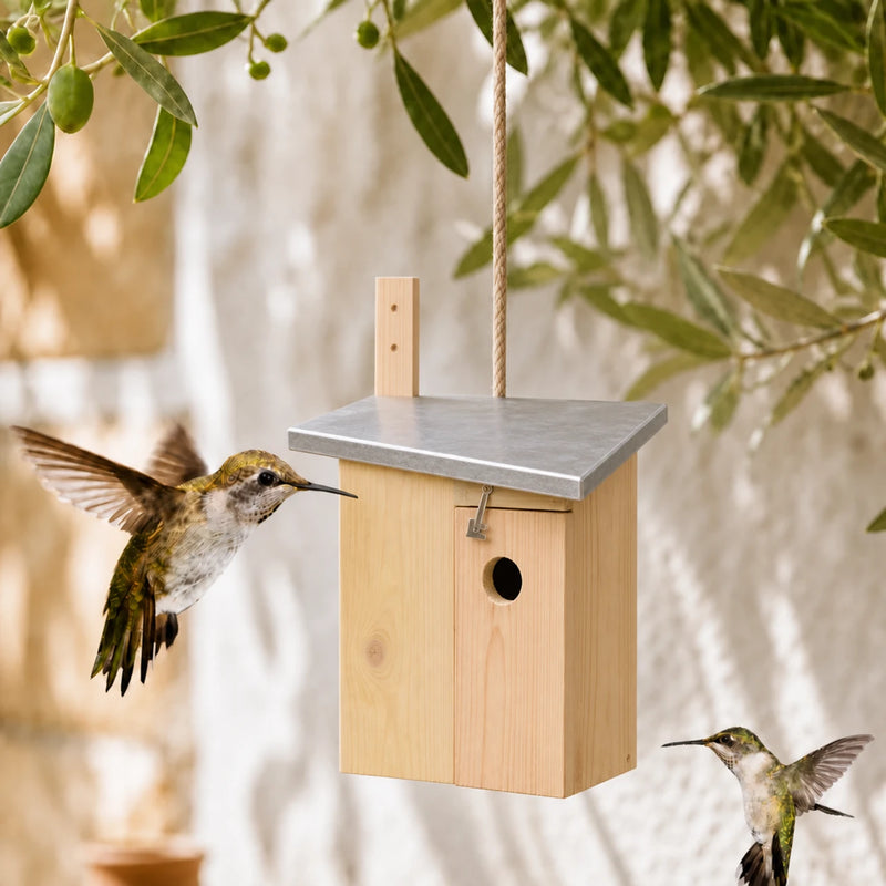 Birdhouse in pine with zinc roof silver size 18 × 21,5 × 33,2 cm