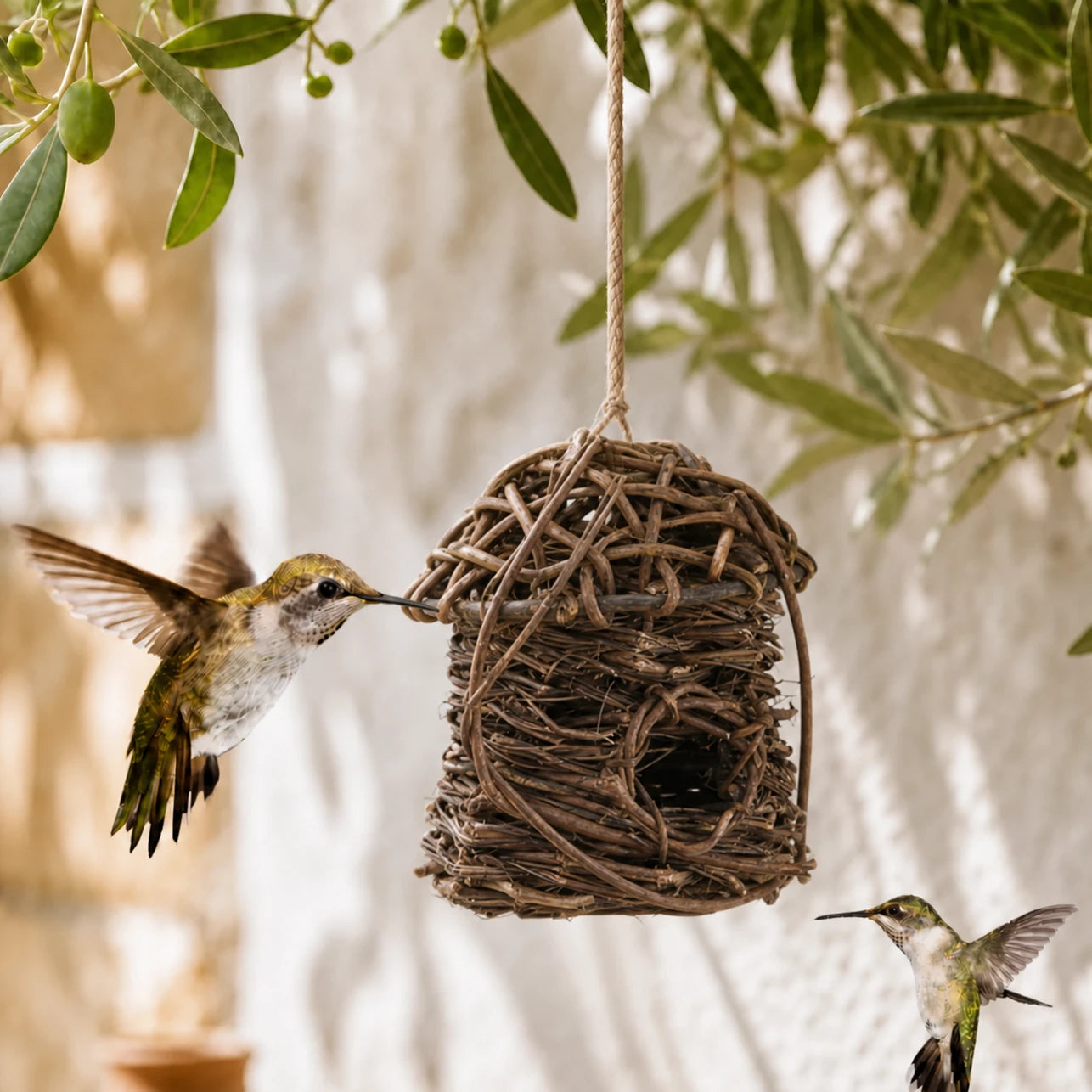 Birdhouse hanging in willow woven brown