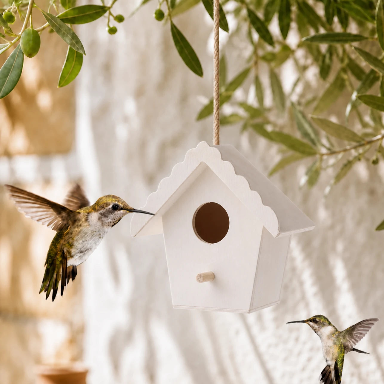 Birdhouse in wood white size 4,7 × 4,7 × 9,5 cm