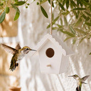 Birdhouse in wood white size 4,7 × 4,7 × 9,5 cm