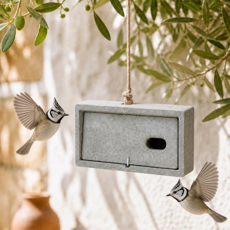 Birdhouse built-in in wood concrete