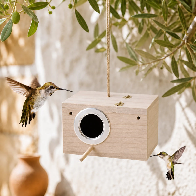 Birdhouse square in wood with roof removable size 12 × 12 × 19,5 cm