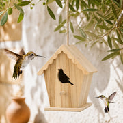 Birdhouse in wood with roof scalloped and front cut-out