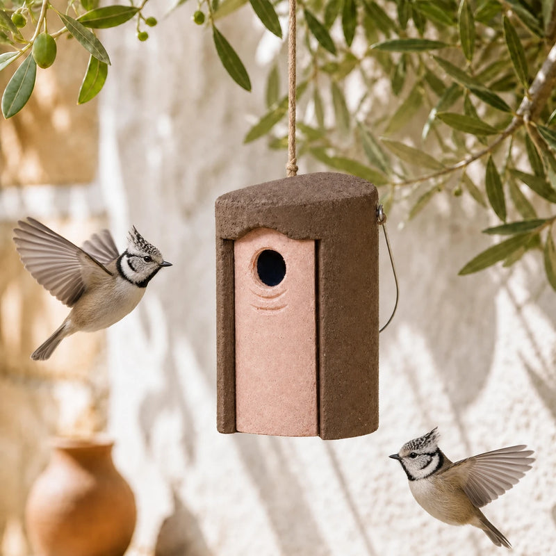 Birdhouse rounded hanging in wood concrete 45 mm