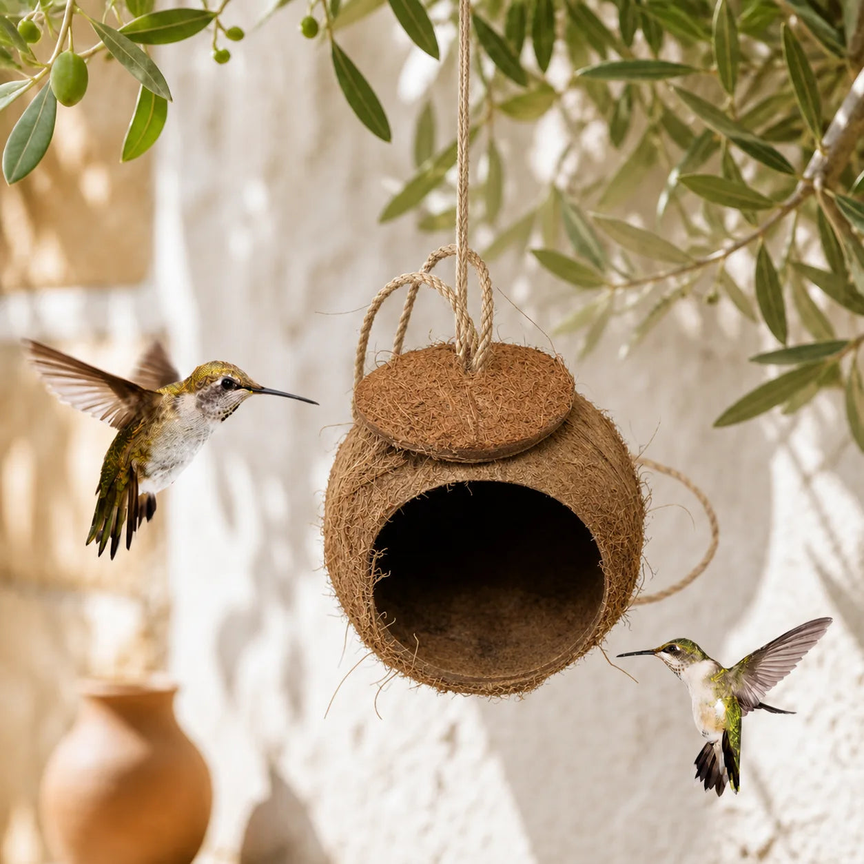 Coconut fibrous birdhouse