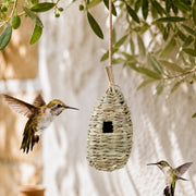 Birdhouse in wood and seagrass blue size 11,8 × 11,8 × 28,8 cm