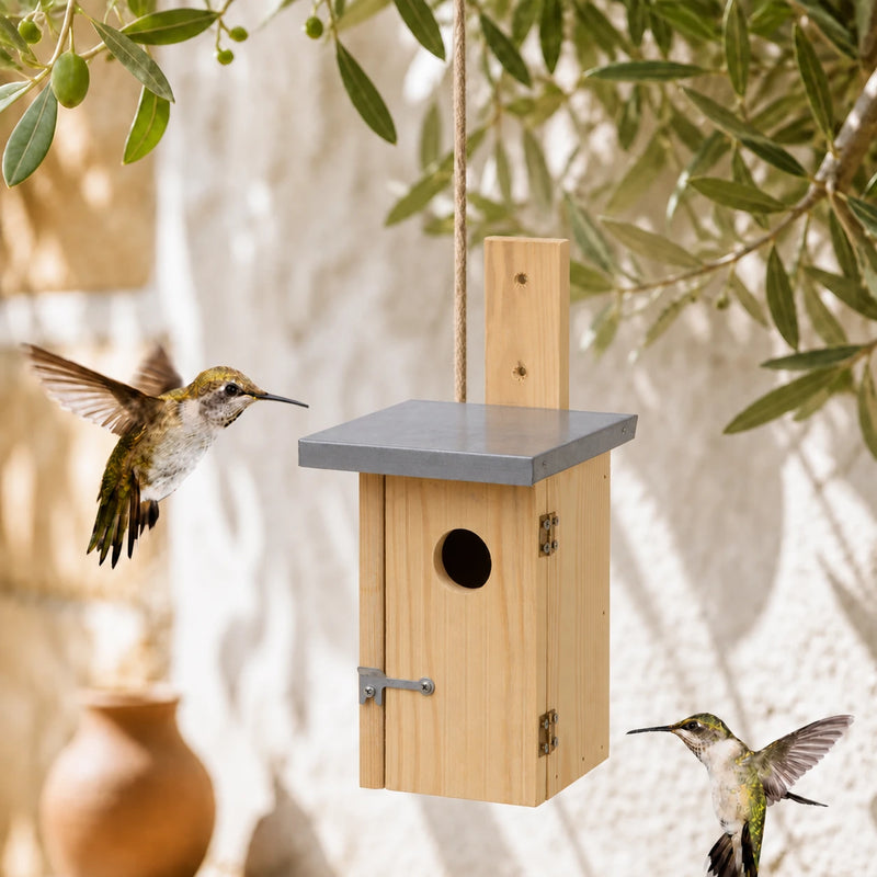 Birdhouse in wood natural with zinc roof 30 mm