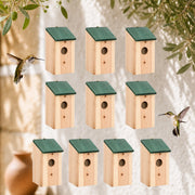 Set of 10 birdhouses in fir green size 12 × 12 × 22 cm