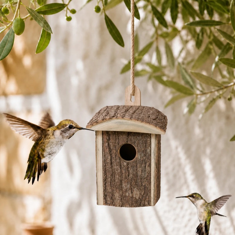 Birdhouse style rustic in wood brown size 12 × 11,5 × 18 cm