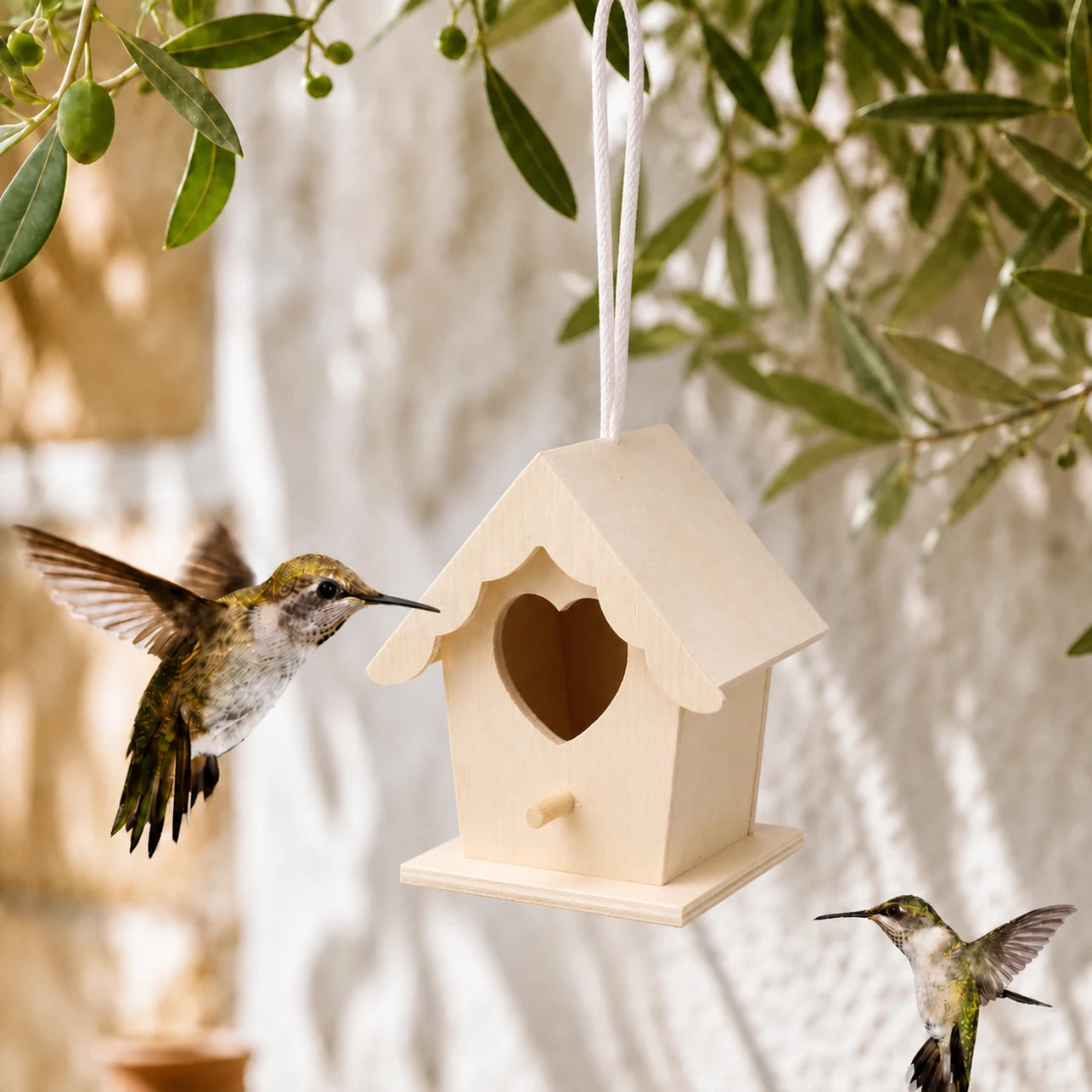 Birdhouse hanging in wood beige
