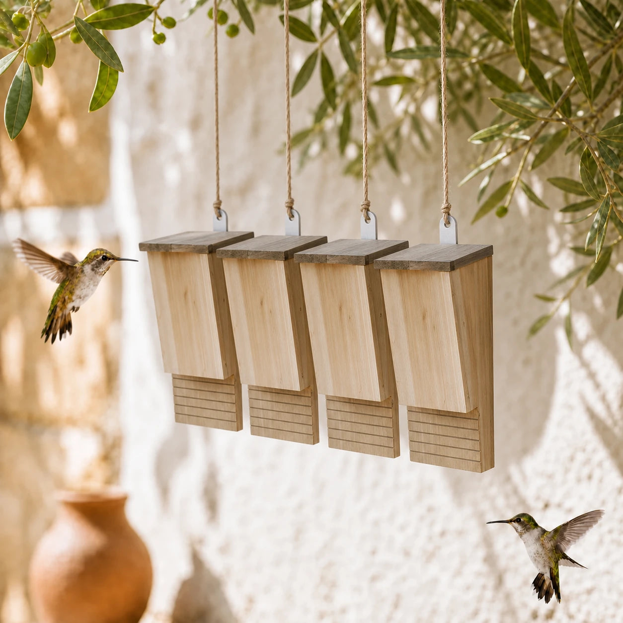 Set of 4 birdhouses with bats 22 × 12 × 34 cm