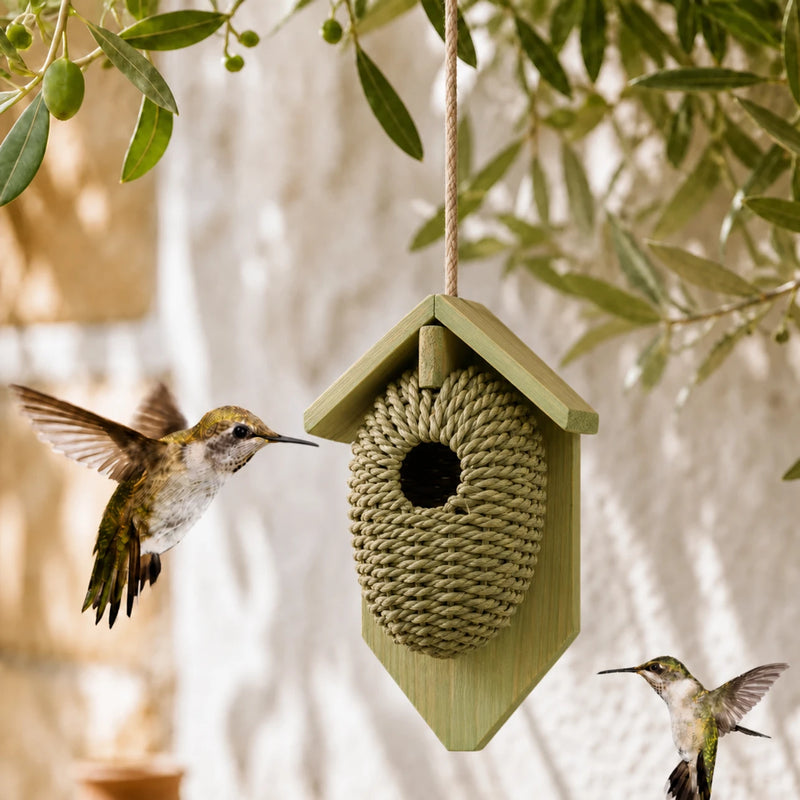 Birdhouse in wood and seagrass green size 15,2 × 10,2 × 26,2 cm