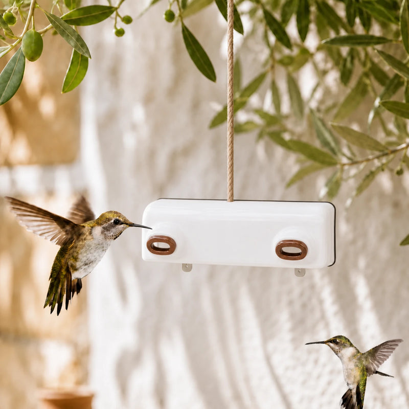 Birdhouse horizontal white with two entrances