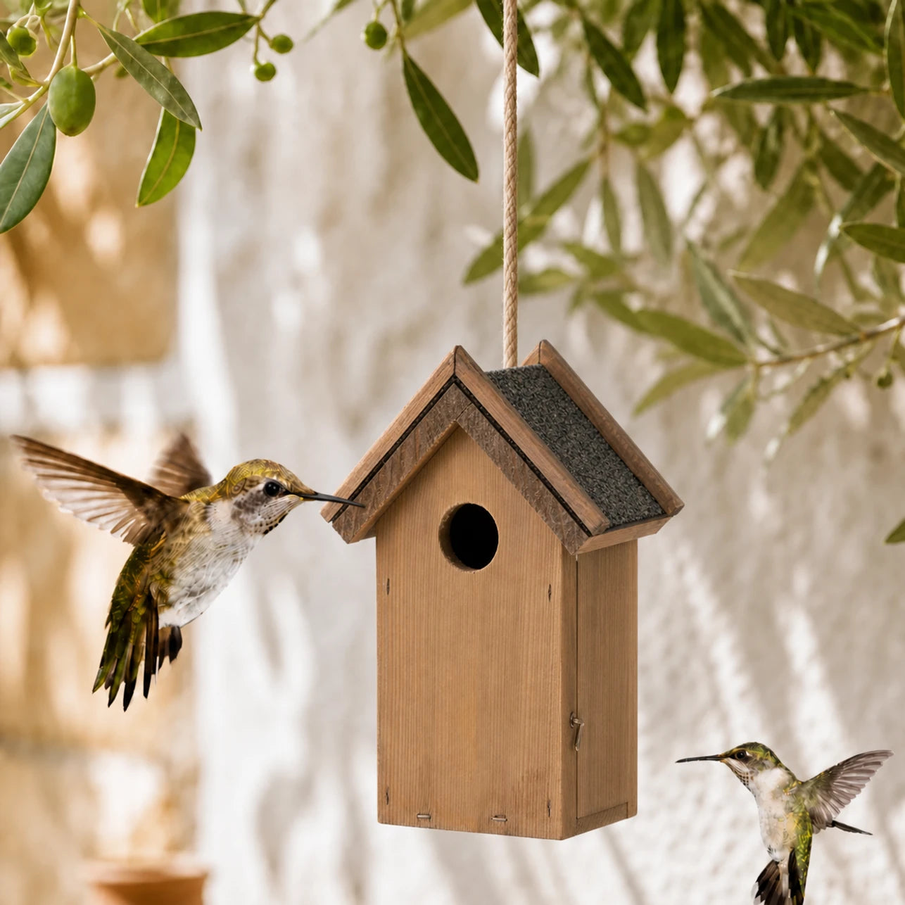 Birdhouse in wood brown with bitumen roof size 16 × 21,5 cm