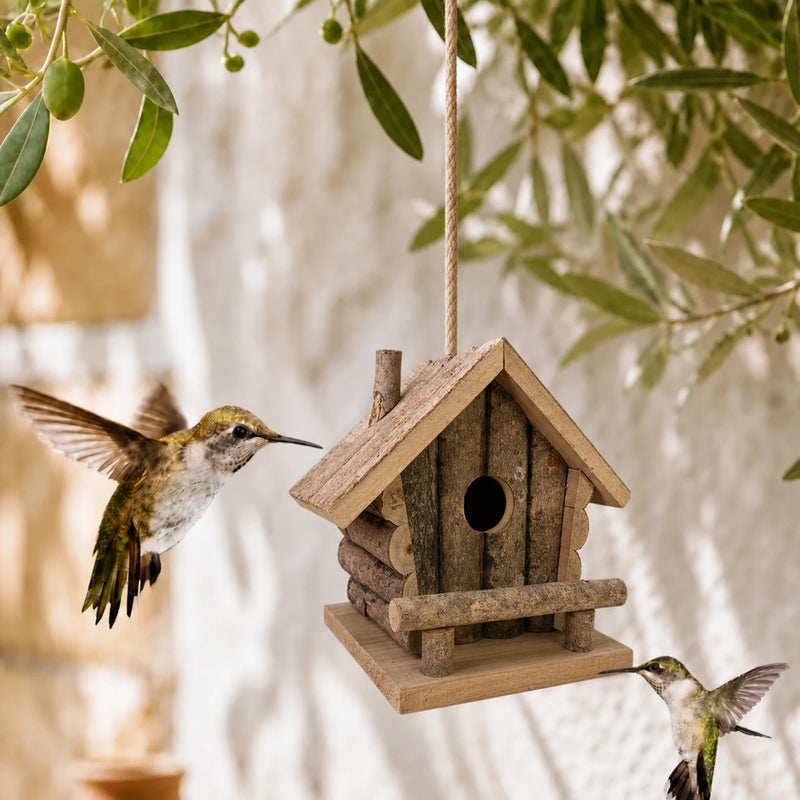 Birdhouse in wood brown size 20 × 17 × 19 cm